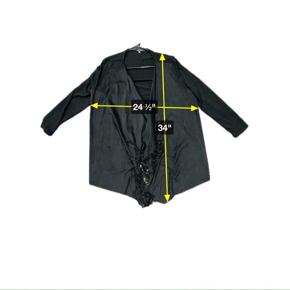 Anne French Womens Black Fringe Open Cardigan Sz XL - Picture 7 of 9